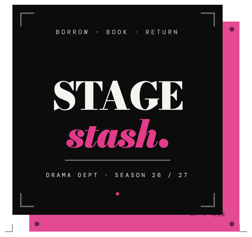 StageStash brand mark — STAGE stash. on a black-box square over a magenta lighting gel.